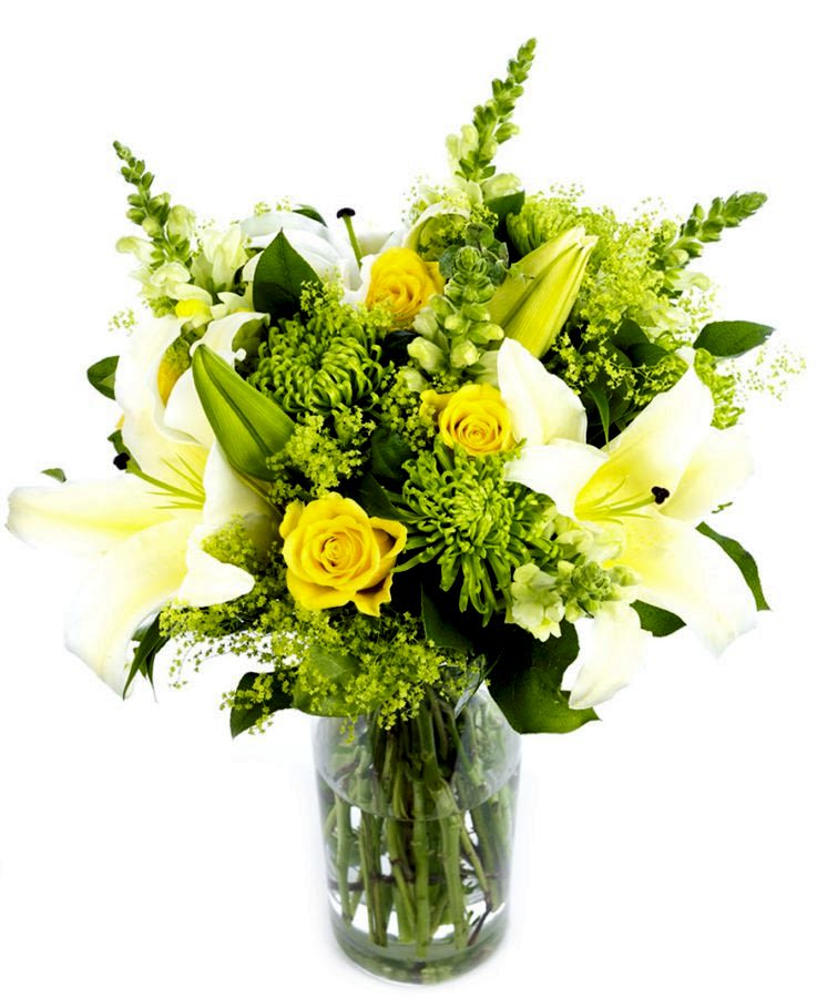 Mother's Day Arrangement Lime Greens Yellows Creams