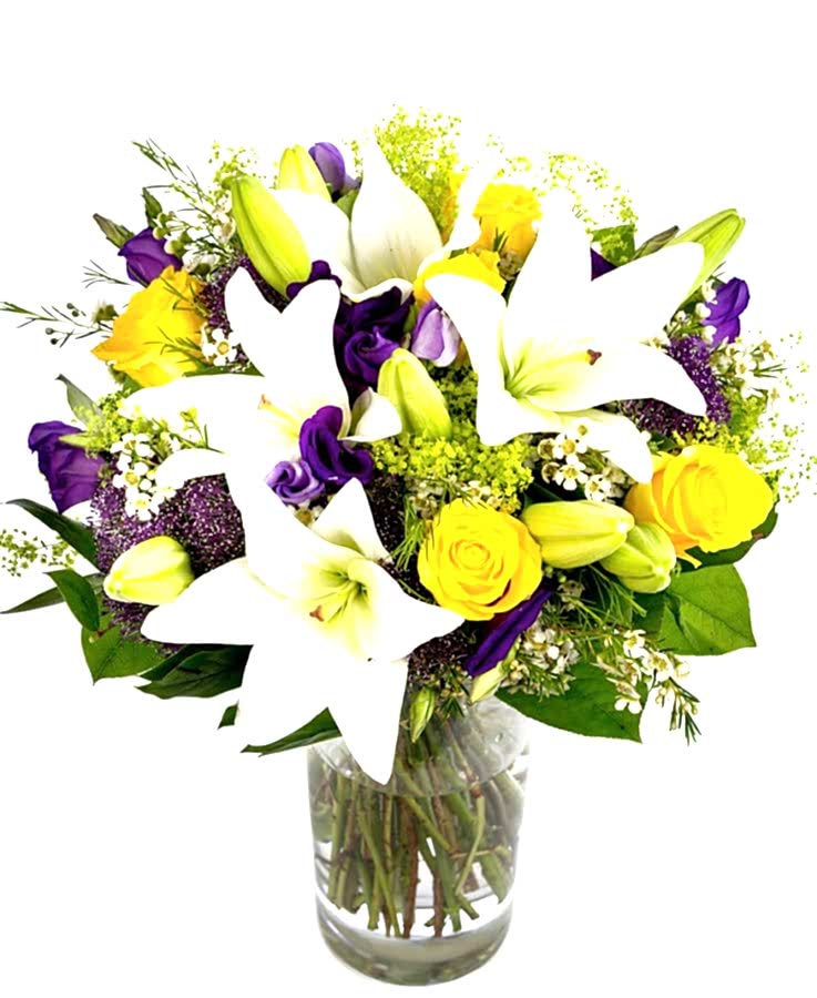 Mothering Sunday Bouquet Purple Cream Yellow, Mothers Day, Mothering Sunday, Bright bouquet, Weekly Flower Delivery – Get Well Soon Flowers