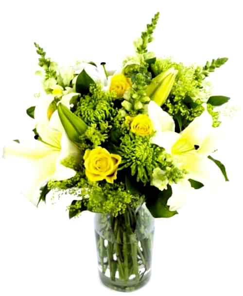 Mother's Day Arrangement Lime Greens Yellows Creams