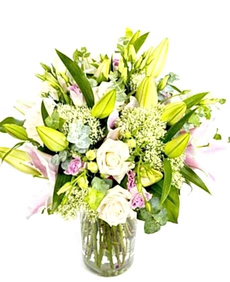 Roses & Lilies, Valentines Day bouquet, Valentines Day Flowers Pinks and Creams
